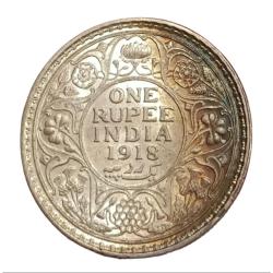 British India Silver Rupee Year 1918 King George-V **Scare** UNC Grade Orginal Toning