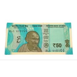50 Rupees New Issue Year 2022 Fancy Triplet "010101" Serial Number UNC Grade.