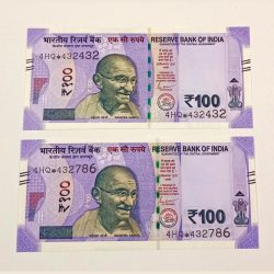 100 Rs Year 2022 Star + Fancy 432-432 Rotating & Ending 786 Same Serial Numbers "V.Rare" UNC Grades.