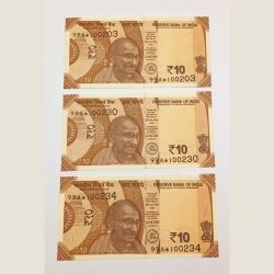 10 Rs Year 2018 Prefix 99A Star ⭐ + Semi Fancy Combination 1234 "0" Mixing Numbers 3 Notes UNC Grade