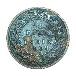 British India 1/2 Pice Key Date Year 1909 King Edward-VII **Rare** High Collectable Grade.