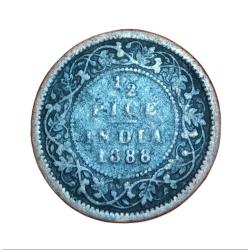 British India 1/2 Pice Key Date Year 1888 Victoria Empress **V.Scare** Used Condition.