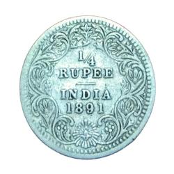 British India Silver 1/4 Rupee Year 1891 Victoria Empress in Circulated Condition.