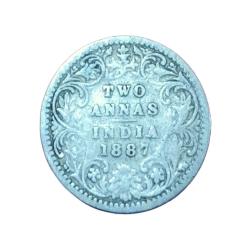 British India Silver 2 Anna's Year 1887 Victoria Empress in Used Condition.