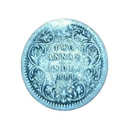 British India Silver 2 Anna's Year 1889 Victoria Empress in Used Condition.