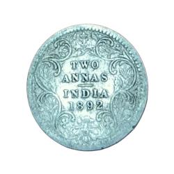 British India Silver 2 Anna's Year 1892 Victoria Empress in Used Condition.