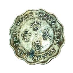 HONG KONG Brass 20 Cents Year 1976 Queen Elizabeth-II **Scare** Collectable Grade.