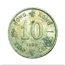 HONG KONG Brass 10 Cents Year 1983 Queen Elizabeth-II **Scare** Collectable Grade.