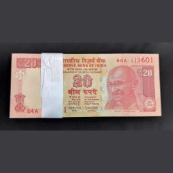 20 Rupee Fancy Notes UNC Bundle Signed By Urjit R Patel 64A 111601 - 111700