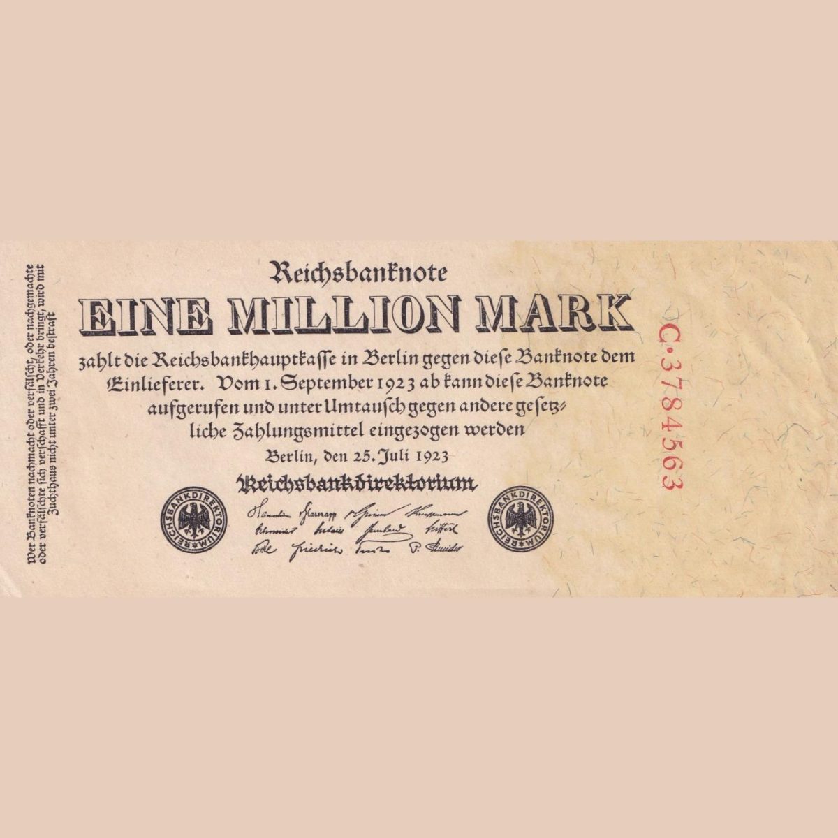 Eine Million Mark 1923 Rare Lowest Price Bank Note