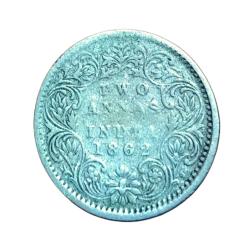British India Silver 2 Anna's Year 1862 Queen Victoria in Collectable Grade.