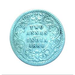 British India Silver 2 Anna's Key Date Year 1888 Victoria Empress **Scare** Collectable Grade.