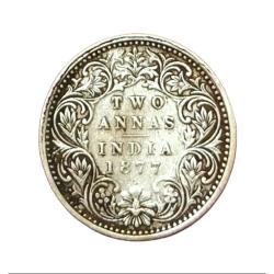 British India Silver 2 Anna's Key Date Year 1877 Victoria Empress **Rare** High Collectable Grade.