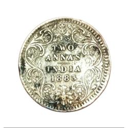 British India Silver 2 Anna's Key Date Year 1883 Victoria Empress **Scare** Collectable Grade.