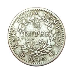 British India Silver 1/4 Rupee "EIC" Year 1840 Continuous Legend Victoria **Rare** Collectable Grade