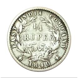 British India Silver 1/4 Rupee "EIC" Year 1840 Victoria Dividend Legend **Scare** Collectable.