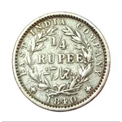 British India Silver 1/4 Rupee "EIC" Year 1840 Victoria Dividend Legend **Scare** Collectable.