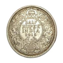British India Silver 1/2 Rupee KEY Date Year 1915 King George-V **Rare** High Grade.