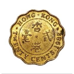 HONG KONG Ni/Brs 20 Cents Year 1982 Queen Elizabeth-II in UNC Grade.