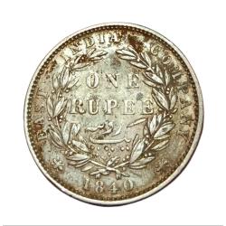 British India Silver Rupee Year 1840 "EIC" Victoria Divided Legend **V. Scare** High Grade.