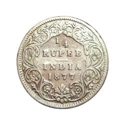 British India Silver 1/4 Rupee KEY Date Year 1877 Victoria Empress **Rare** Collectable Grade.