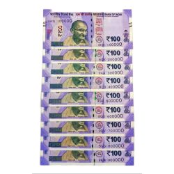 100 Rupees New Issue Fancy Lakhs Number’s [100000-900000] Complete Set 9 Notes **Rare** UNC Grades.