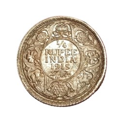 British India Silver 1/4 Rupee Year 1919 King George-V in AUNC Grade with Mint Luster