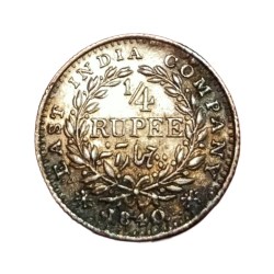 British India Silver 1/4 Rupee "EIC" Year 1840 Victoria Continuous Legend in High Grade.