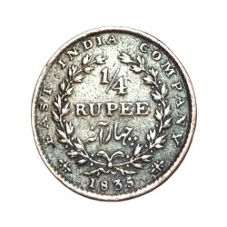 British India Silver 1/4 Rupee "EIC" Year 1835 King William-IIII in Collectable Grade.