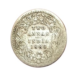 British India Silver 2 Anna's Year 1889 Victoria Empress in Used Condition.