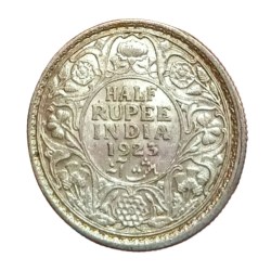 British India Silver 1/2 Rupee Year 1923 King George-V in High AUNC Grade with Mint Luster