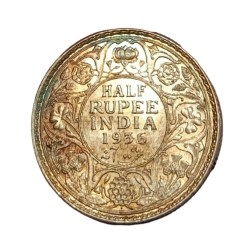 British India Silver 1/2 Rupee Year 1936 King George-V in UNC Grade Natural Toning & Mint Luster