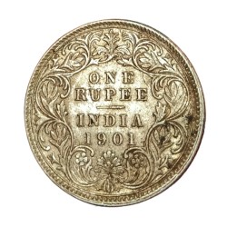 British India Silver Rupee Year 1901 Victoria Empress in RAW High Grade.
