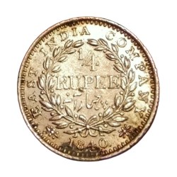 British India Silver 1/4 Rupee “Eic” Year 1840 Victoria Continuous Legend in High Grade.