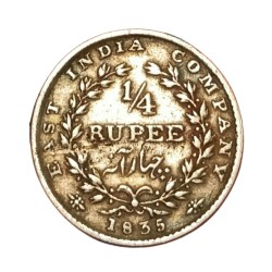 British India Silver 1/4 Rupee “Eic” Year 1835 King William-IIII **Rare** High Grade.