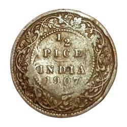 British India 1/2 Pice Year 1907 King Edward-VII with Ghosting Error in Collectable Grade.