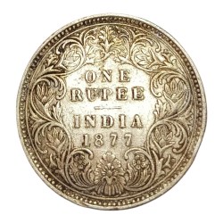 British India Silver Rupee Year 1877 Victoria Empress with Dot **V. Scare** High Grade.