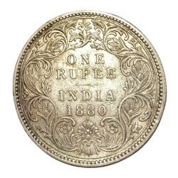 British India Silver Rupee Year 1880 Victoria Empress with Dot **V. Scare** High Grade.