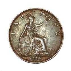 United Kingdom Bronze 1 Farthing Year 1928 King George-V Small Size **Rare** High AUNC Grade.