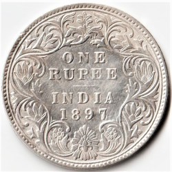 Extremely Rare One Rupee 1897 Bombay Mint Victoria Empress Silver Briitsh Coin