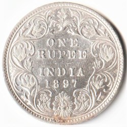 Extremely Rare One Rupee 1897 Bombay Mint Victoria Empress Silver Briitsh Coin