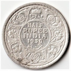 Extremely Rare Half Rupee 1930 George V King Emperor Silver Coin Lowest Price British India Coin
