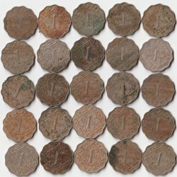 25 Coins Set of One Anna Copper-Nickel Coins of King George VI British India Coinage