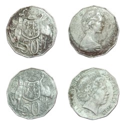 Australia 50 Cents "Crown Size" Queen Elizabeth-II Young & Old Portrait Set 2 Coins Scare Coinage.