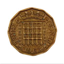 Great Britain Ni/Brs Three Pence Year 1963 Queen Elizabeth-II in High Collectable Grade.