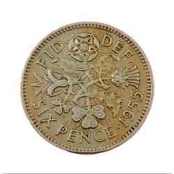 Great Britain Cu/Ni Six Pence Year 1955 Queen Elizabeth-II in Collectable Grade.