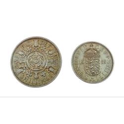 Great Britain 1 Shiling Year 1955 & 2 Shillings Years 1956 Set 2 Coins Elizabeth-II Collectables.