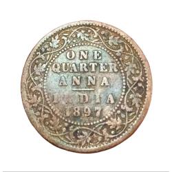 British India One Quarter Anna Year 1897 Victoria Empress in Collectable Grade.