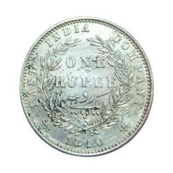 British Silver Rupee East India Company 1840 Divided Legend "W W." Queen Victoria **Rare** High Grad