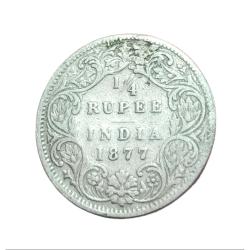 British India Silver 1/4 Rupee Year 1877 Victoria Empress **Rare** Collectable Grade.
